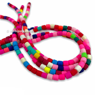 HOBİPOP - 1 Dizi Silindir Fimo Boncuk Fuşya Karışık Renkli