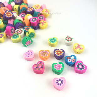 HOBİPOP - 10 Adet Kalp Fimo Boncuk