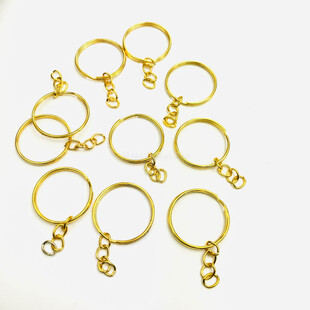 HOBİPOP - 10 Adet Zincirli Yuvarlak Anahtarlık Kancası Gold