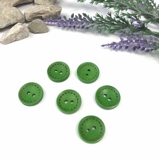 Ahşap Bebe Düğme 6 lı Paket Dikişli Yeşil - Thumbnail