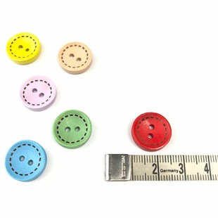 Ahşap Bebe Düğme 6 lı Paket Dikişli Sarı - Thumbnail