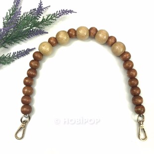  - Ahşap Boncuklu Tek Çanta Sapı Kremli Kahve