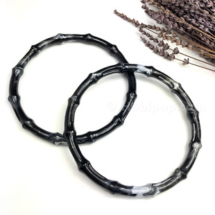 HOBİPOP - Akrilik Bambu Çanta Sapı Yuvarlak Siyahlı Grili