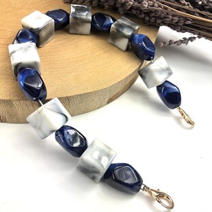 HOBİPOP - Akrilik Boncuklu Çanta Sapı Küp Grili Lacivert HOBİPOP - Akrilik Boncuklu Çanta Sapı Küp Grili Lacivert