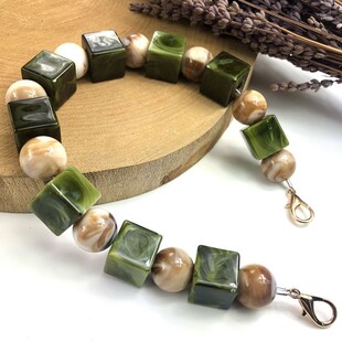 HOBİPOP - Akrilik Boncuklu Çanta Sapı Küp Bejli Yeşilli