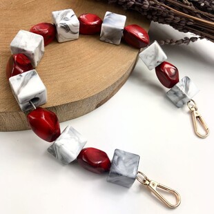 HOBİPOP - Akrilik Boncuklu Çanta Sapı Küp Grili Kırmızılı HOBİPOP - Akrilik Boncuklu Çanta Sapı Küp Grili Kırmızılı