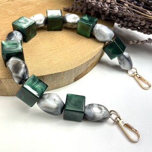 HOBİPOP - Akrilik Boncuklu Çanta Sapı Küp Grili Zümrüt Yeşil HOBİPOP - Akrilik Boncuklu Çanta Sapı Küp Grili Zümrüt Yeşil