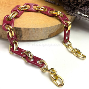 HOBİPOP - Akrilik Çanta Zinciri Bordo Gold Zincirli