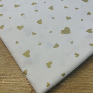 HOBİPOP - Altın Kalp Desenli Poplin Pamuklu Kumaş Astarlık 50x120 cm