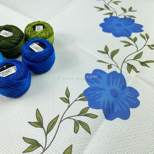 Baskılı Etamin Seccade Kiti Mavi Çiçek - Thumbnail