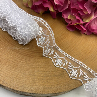 HOBİPOP - Beyaz Organze Güpür Dantel Çıtır Çiçek 9 Metre Top