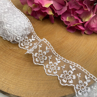 HOBİPOP - Beyaz Organze Güpür Dantel Papatya 9 Metre Top