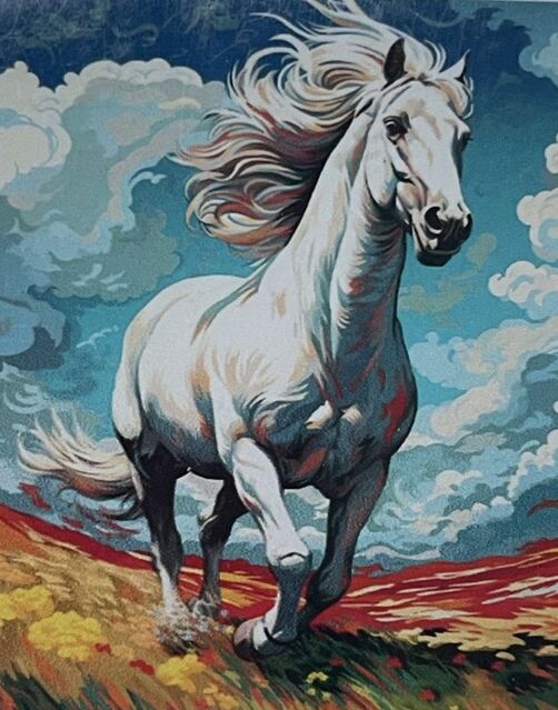 Boncuk Goblen Kiti (Yapıştırma) 5D Boncuk Mozaik Tablo 30x40 cm Özgür Atlar