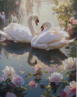 5D Diamond - Boncuk Goblen Kiti (Yapıştırma) 5D Boncuk Mozaik Tablo 30x40 cm Beyaz Kuğular