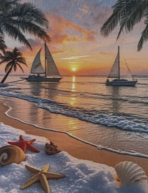 Boncuk Goblen Kiti (Yapıştırma) 5D Boncuk Mozaik Tablo 30x40 cm Gün Batımı Yelkenler