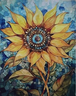 5D Diamond - Boncuk Goblen Kiti (Yapıştırma) 5D Boncuk Mozaik Tablo 30x40 cm Mücevher Ayçiçeği