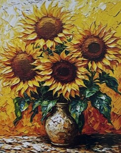 5D Diamond - Boncuk Goblen Kiti (Yapıştırma) 5D Boncuk Mozaik Tablo 30x40 cm Vazoda Ayçiçekleri