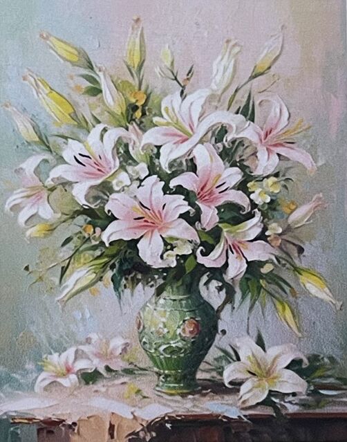 Boncuk Goblen Kiti (Yapıştırma) 5D Boncuk Mozaik Tablo 30x40 cm Vazodaki Zambaklar