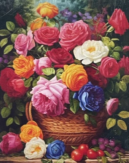 Boncuk Goblen Kiti (Yapıştırma) 5D Boncuk Mozaik Tablo 30x40 cm Zarif Güller