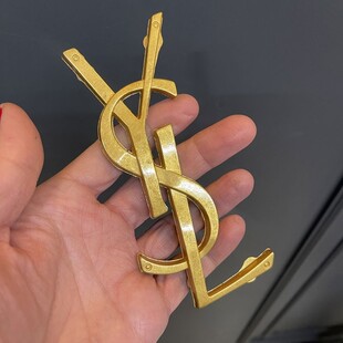 HOBİPOP - Çanta Süsü YSL Plaka Eskitme Mat Altın Renk 13 cm Orta Boy