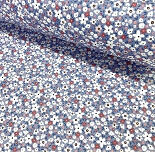 HOBİPOP - Denim Çıtır Çiçekler Poplin Pamuklu Kumaş 50x120 cm