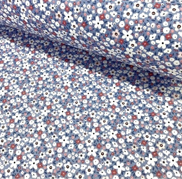 Denim Çıtır Çiçekler Poplin Pamuklu Kumaş 50x120 cm