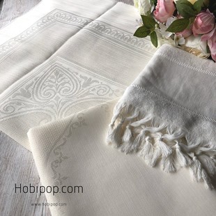 HOBİPOP - Etamin Bohça Seccade Havlu 3 lü Set Krem Renk HOBİPOP - Etamin Bohça Seccade Havlu 3 lü Set Krem Renk