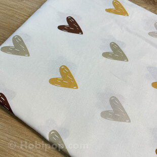 HOBİPOP - Grili Kalp Desenli Poplin Pamuklu Kumaş Astarlık 50x120 cm