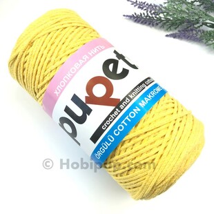 PUPPETS - İnce Pamuk Makrome Örgü İpi 250 g Sarı PUPPETS - İnce Pamuk Makrome Örgü İpi 250 g Sarı