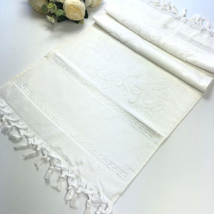 GLAMOUR - İşlemelik Etaminli Havlu Kadife Bağlamalı 50x90 Kırık Beyaz