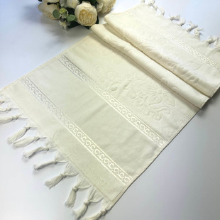 GLAMOUR - İşlemelik Etaminli Havlu Kadife Bağlamalı 50x90 Krem GLAMOUR - İşlemelik Etaminli Havlu Kadife Bağlamalı 50x90 Krem