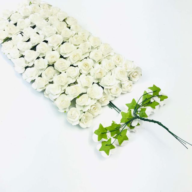 Kağıt Gül Süsleme Çiçeği 144 lü Kırık Beyaz