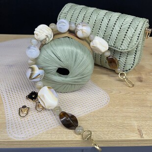 HOBİPOP - Kağıt Rafya Kanvas Çanta Yapım Malzemeleri Seti Çağla Renk Kapiçino Askı