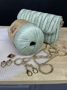 HOBİPOP - Kağıt Rafya Kanvas Çanta Yapım Malzemeleri Seti Çağla Renk Gold Zincir