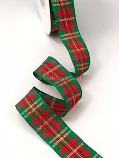 HOBİPOP - Kırmızı Yeşil Altın Simli Ekose Kurdele