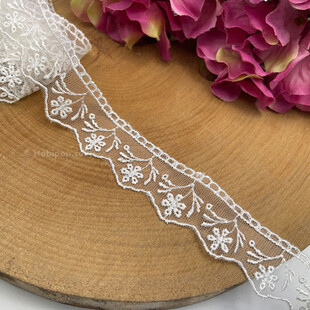 HOBİPOP - Krem Organze Güpür Dantel Çıtır Çiçek 9 Metre Top