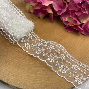 HOBİPOP - Krem Organze Güpür Dantel Mine Çiçekli 9 Metre Top