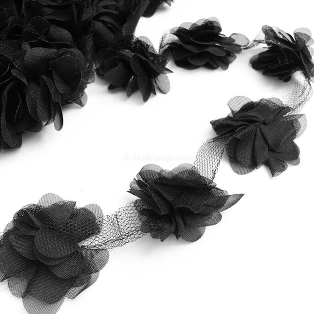 Lazer Kesim Şifon Çiçek Siyah
