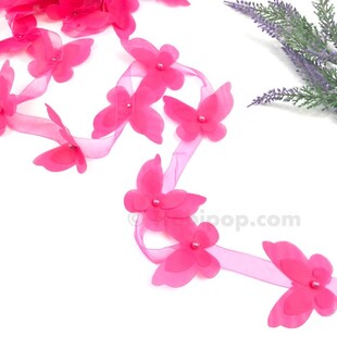 HOBİPOP - Lazer Kesim Şifon Kelebek Fuşya