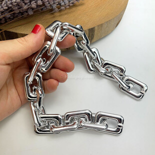Metalik Gümüş Akrilik Zincir Çanta Sapı - Thumbnail