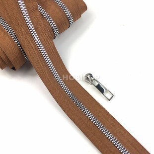 HOBİPOP - Metrelik Metal Görünümlü Gümüş Dişli Çanta Fermuarı Taba Rengi