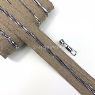 HOBİPOP - Metrelik Metal Görünümlü Gümüş Dişli Çanta Fermuarı Vizon