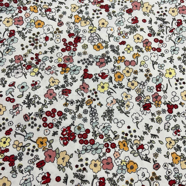 Mine Çiçekleri Desenli Kremli Kırmızılı Poplin Pamuklu Kumaş Astarlık 50x120 cm