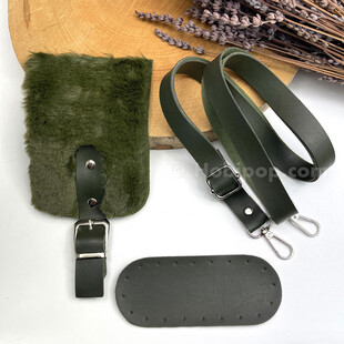 HOBİPOP - Mini Peluş Kürk Kapaklı Çanta Seti Haki Yeşil