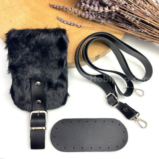 Mini Peluş Kürk Kapaklı Çanta Seti Siyah