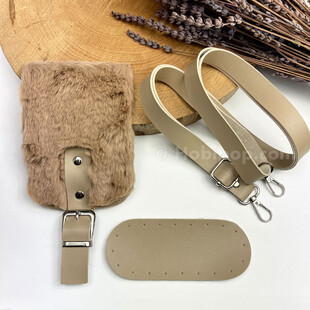 HOBİPOP - Mini Peluş Kürk Kapaklı Çanta Seti Sütlü Kahve