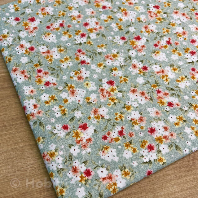 Mint Pamuk Çiçekleri Poplin Pamuklu Kumaş Astarlık 50x120 cm