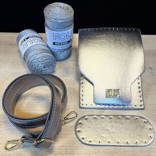 HOBİPOP - Parlak Rugan Çanta Set Simli Polyester İp Gümüş