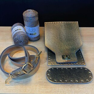 HOBİPOP - Parlak Rugan Çanta Set Simli Polyester İp Vizon