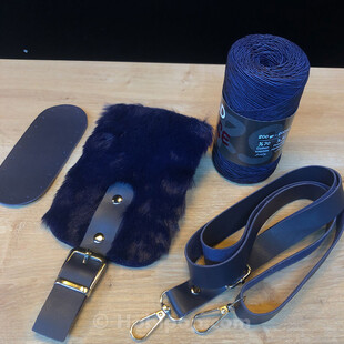 HOBİPOP - Peluş Kürk Kapaklı İpli Mini Çanta Seti Lacivert